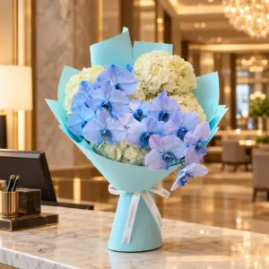 Blue rhaspody flower bouquet by whiteblossoms flower boutique dubai
